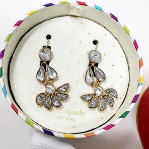 Kate Spade Earrings Gold Blue Pinwheel Flower Crystal Drop Dangles New in Box